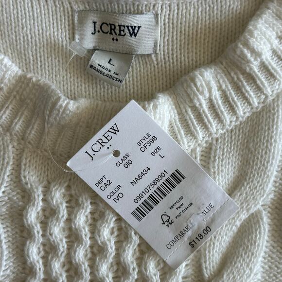 J.Crew Women’s Cable-Knit Hearts Crewneck Sweater Ivory CF398 | Size Large New - Picture 9 of 14
